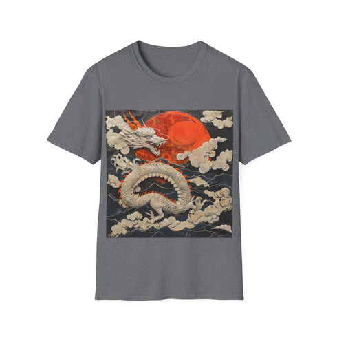 Majestic Japanese Dragon Flight Tee in Charcoal, size S.