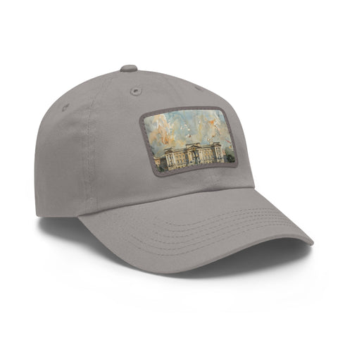 Watercolor Buckingham Palace cap, white with light brown patch, rectangle shape.