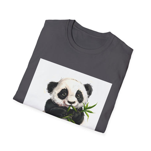 Charcoal panda graphic T-shirt featuring bamboo scene in soft breathable cotton