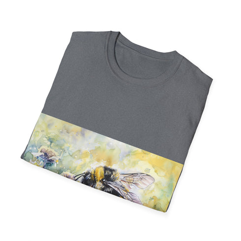 Vibrant bumblebee watercolor tee, Charcoal, S, nature-inspired summer fashion essential
