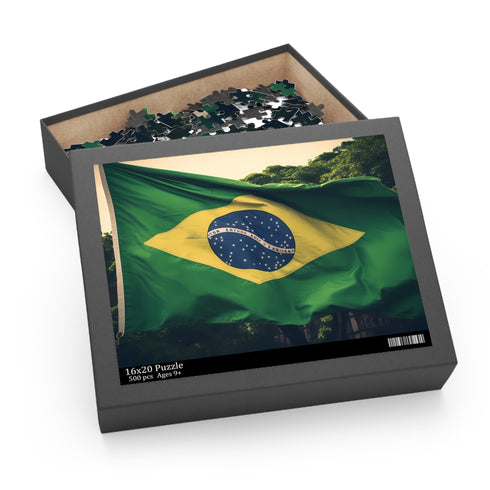 Brazil Flag Jigsaw Puzzle, 10x8 inches, 120 pieces, vibrant colors.