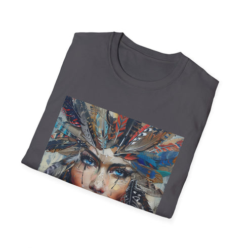 Charcoal Bohemian feather t-shirt with crew neck soft breathable cotton fabric