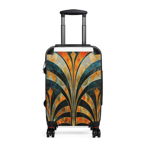 Abstract art deco patterned black small suitcase for chic travel.
