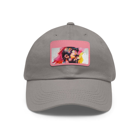 Vibrant watercolor cap in neon colors with light brown patch.