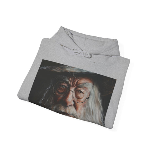Navy Wise Wizards Canvas Hoodie with exclusive Dumbledore painting design.
