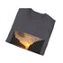 Charcoal cotton crew neck T-shirt with sunset tropical beach design