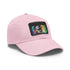Kevin Hart neon watercolor baseball cap with light brown patch.