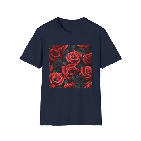 Charcoal cotton crew neck T-shirt with crimson rose print for summer wear