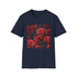 Charcoal cotton crew neck T-shirt with crimson rose print for summer wear