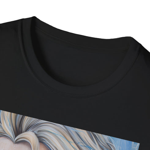 Charcoal crew neck T-shirt featuring vibrant Elsa painting from Frozen movie