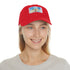 Empire State watercolor skyline hat with light brown rectangle patch.