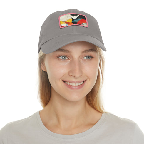 GeoCool Abstract Shapes Baseball Cap in White with Light Brown patch
