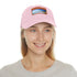 White cotton baseball cap with Malibu Beach theme.