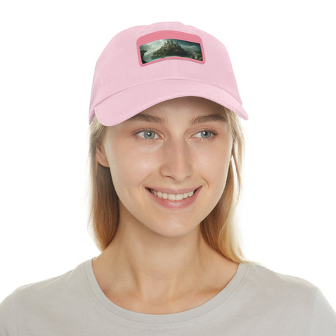 Stylish white baseball cap with light brown rectangle patch.