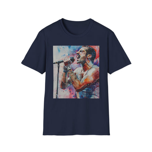 Freddie Mercury watercolor tribute charcoal t-shirt, regular fit, crew neck.