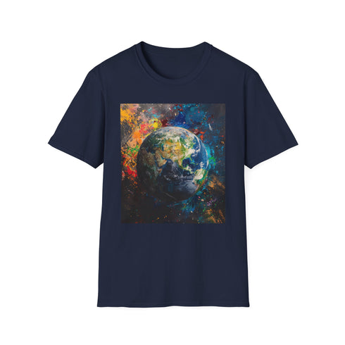 Blue Marble Earth Painting Tee: Cotton crew neck shirt, Earth design, unisex.