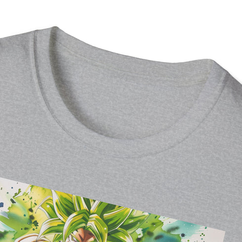Charcoal cotton T-shirt with fierce Broly illustration capturing Saiyan power