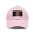 Neon Trump watercolor splatter cap in white with light brown patch.
