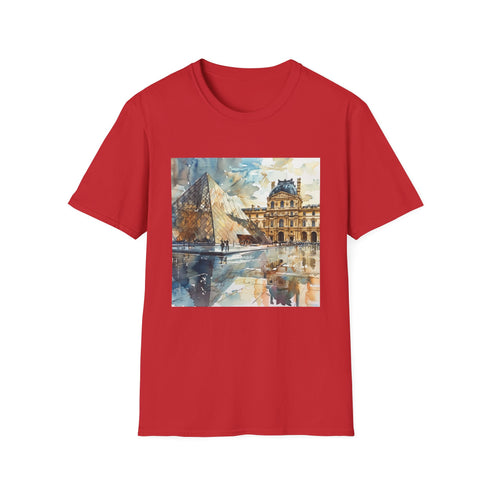 Charcoal cotton t-shirt with Louvre watercolor design and crew neck fit