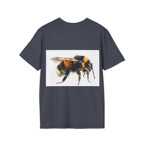 Charcoal cotton tee with vibrant watercolor bumblebee design