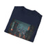 Cotton charcoal t-shirt featuring cyberpunk neon cityscape graphic regular fit