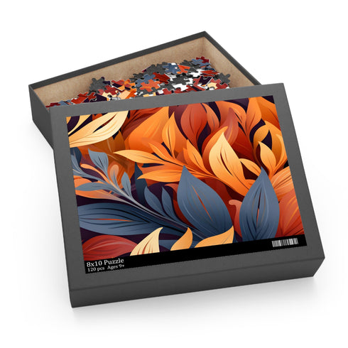 Colorful autumn foliage jigsaw puzzle, vibrant fall tones, captivating pattern, 120 pcs