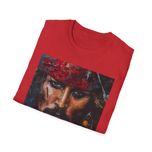 Charcoal crew neck t-shirt with Jack Sparrow portrait.