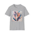 Charcoal t-shirt with vibrant bohemian feather design and soft breathable cotton