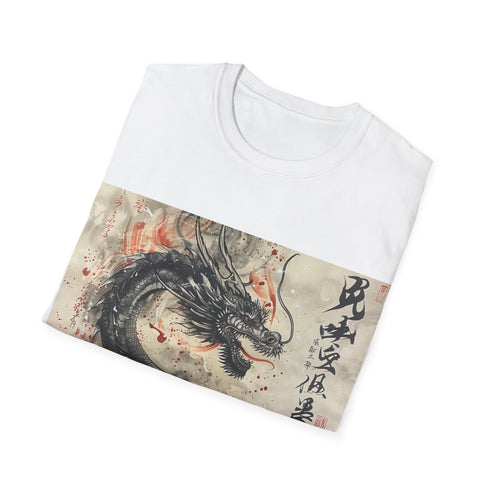 Japanese Dragon Fury T-shirt in Charcoal, size Small, Japanese mythology art.