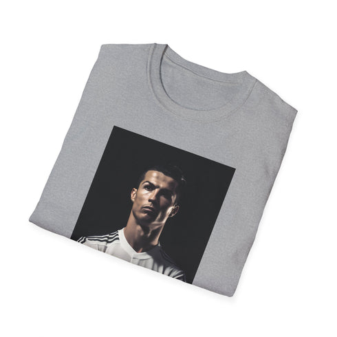 Charcoal unisex crew neck tee featuring Cristiano Ronaldo dynamic action graphic