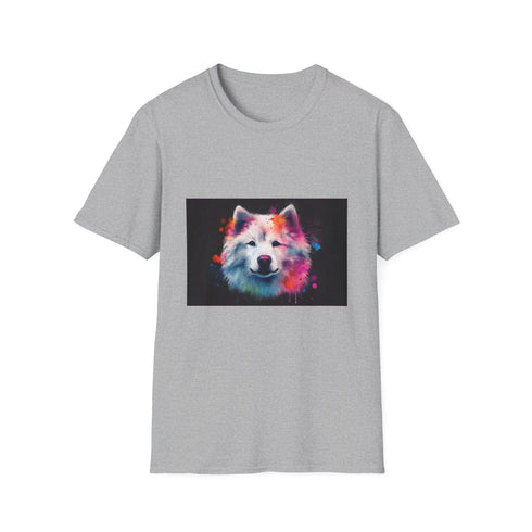 Watercolor Samoyed serenity tee in charcoal, regular fit and crew neck