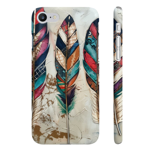 Bohemian feather phone case for iPhone 7/8 Plus, glossy finish.