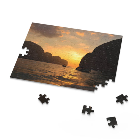 Vibrant sunset Maya Bay jigsaw puzzle, 10" x 8" with 120 pieces.
