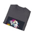 Charcoal t-shirt featuring vibrant Dalmatian watercolor design evokes playful adventure