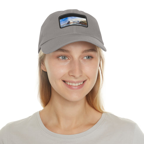Stylish white cotton hat with Sydney skyline patch.