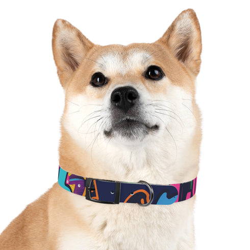 Urban neon graffiti dog collar in black onyx, size M.