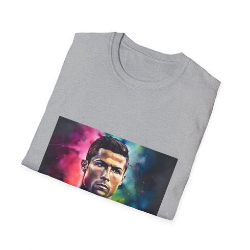 Neon radiant charcoal t-shirt with Cristiano Ronaldo silhouette vibrant watercolor design