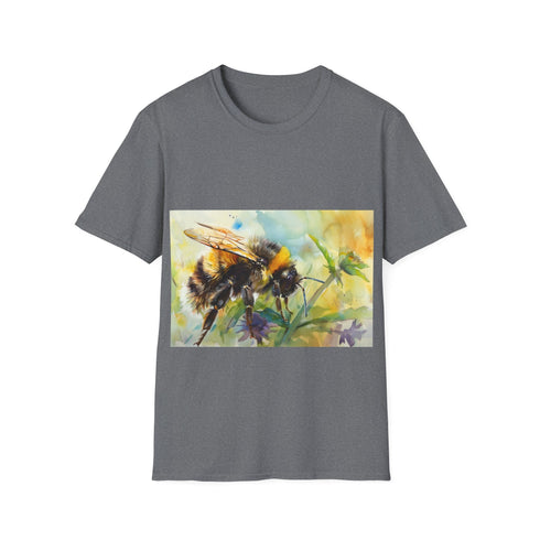 Vibrant watercolor bumblebee tee in charcoal cotton crew neck regular fit