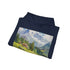 Swiss Alps Hoodie in Navy, Regular fit, Mountain Watercolor Design.
