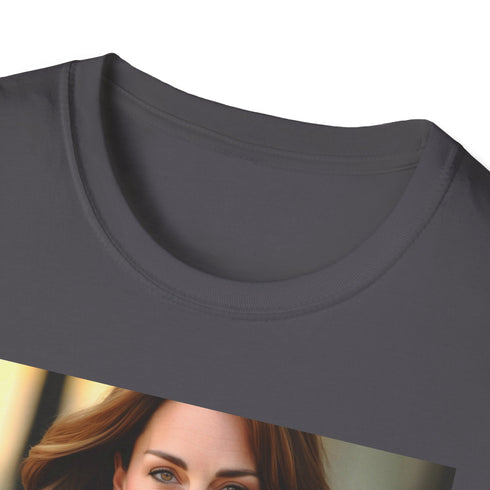 Charcoal cotton T-shirt featuring graceful Kate Middleton design in elegant brushstrokes