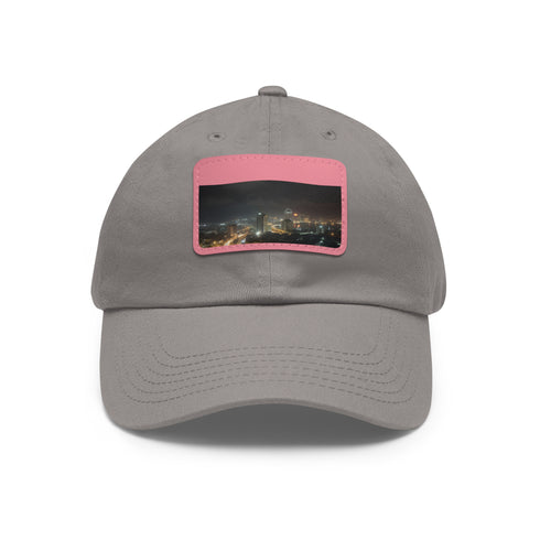 Midnight Lagos skyline baseball cap with white light brown patch.