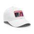 Bold neon watercolor charm baseball cap with Charlize Theron light brown patch.