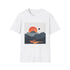 Charcoal crew neck t-shirt with minimalist mountain sunrise graphic
