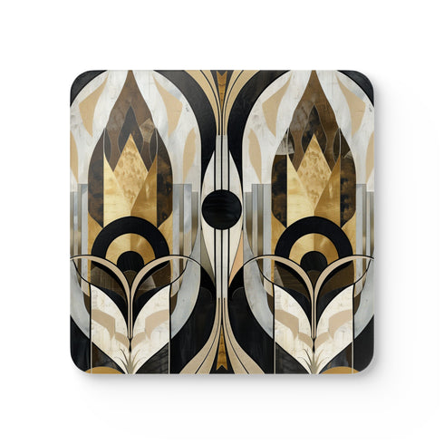 Abstract art deco square corkwood coasters with stunning patterns.