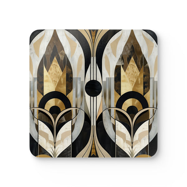 Abstract art deco square corkwood coasters with stunning patterns.