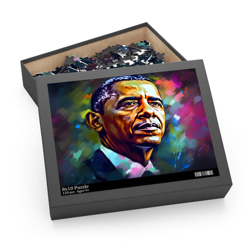 Barack Obama neon watercolor jigsaw puzzle, vibrant and unique.