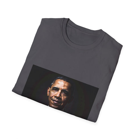 Charcoal crew neck cotton T-shirt with vibrant graphic of Obama silhouette