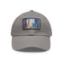 Chicago skyline watercolor cotton hat with white light brown rectangle patch.
