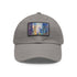 Vibrant Chicago skyline watercolor baseball cap - white/light brown patch, rectangle shape.