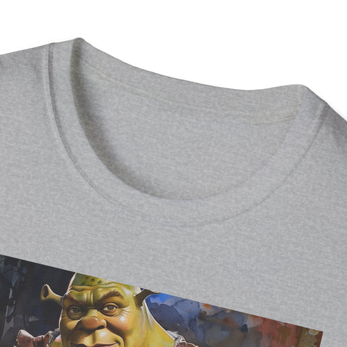 Shrek-themed charcoal tee with Ogre graphic, cotton material, regular fit.